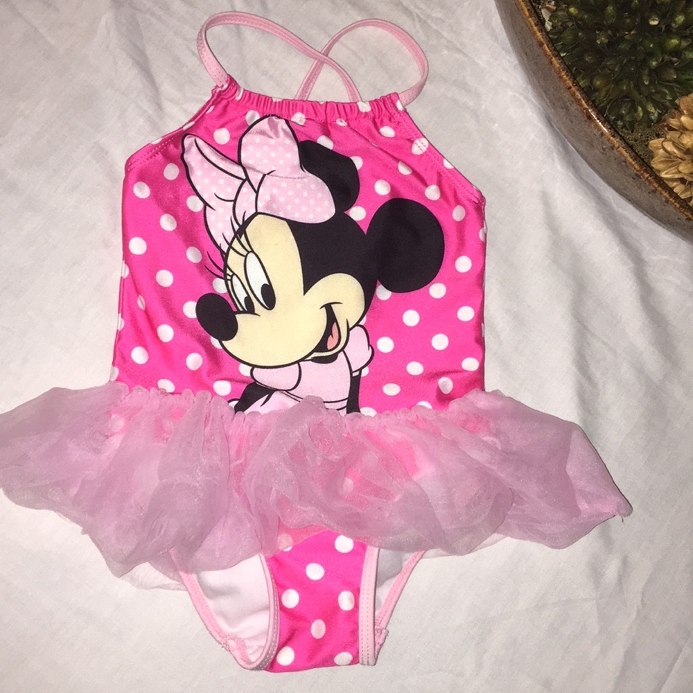 Pink poke a dot ,tutu Minnie mouse bathing suit